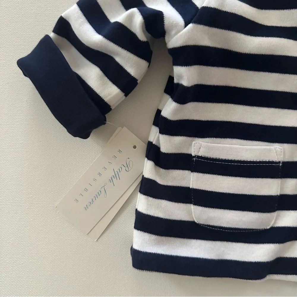 Ralph Lauren 6 Months Baby Boy Hooded Jacket Cardigan Blue Reversible NWT